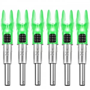 DEEPOWER X Lighted Nocks for Arrows .204”/.233”/.244”/.246” with ON/Off Switch 6-Pack with H, S, GT Bushings (Green-6Pack)