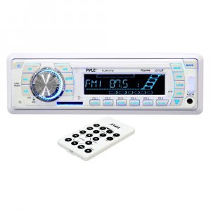 Pyle PLMR19W White MP3 USB Weatherband Marine Stereo w/ Front Aux Input