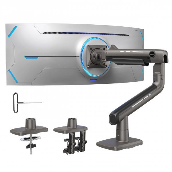 HUANUO TitanLift Heavy Duty Monitor Arm for Screens up to 49", Holds 44 lbs, Aluminum Ultrawide Screen Monitor Mount, Fully Adjustable Single Gaming Desk Mount with Dual C-Clamp, Max VESA 100x100mm