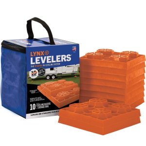 Tri-Lynx Lynx Levelers RV/Trailer/Motorhome/Vanlife interlocking Leveling Blocks with Nylon Storage Bag for most Leveling and Stabilizing functions. 10 Pack, Orange, 00015, Made in USA.