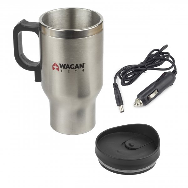 Wagan Tech 6100 12-Volt Deluxe Double-Wall Stainless Steel Heated Travel Mug