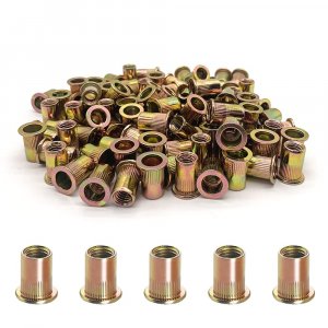 100PCS-Rivet Nuts,3/8"-16 Carbon Steel UNC Rivet Nut Assortment Kit, Flat Head Threaded Insert Nutserts Assort(3/8"-16)