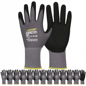 LOCCEF MicroFoam Nitrile Coated Safety Work Gloves (12 Pairs, 7/S)