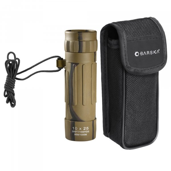 Barska 10x25 Lucid View Monocular – Compact Lightweight 10x Magnification with Fully Coated Optics, BK7 Roof Prism, Slip-Resistant Rubber Armor, Ideal for Travel, Hiking, Bird Watching