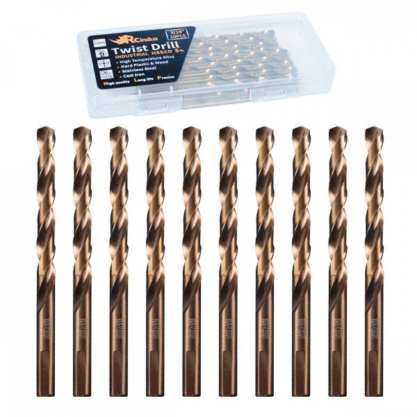 RCINDUS (10PCS) 5/16" Cobalt Drill Bit, HSS M35 Metal Drill Bits for Steel, Stainless Steel, Cast Iron, Hard Plastic and Wood