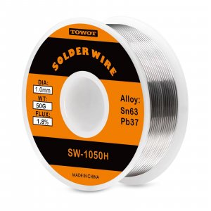 TOWOT 63-37 High Purity Tin Lead Rosin Core Solder Wire for Electrical Soldering, Content 1.8% Solder Flux (1.0mm, 50g)