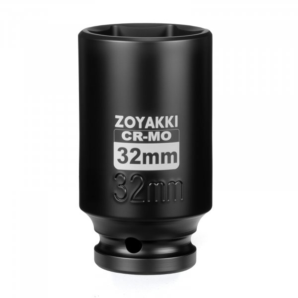 ZOYAKKI 32mm Socket 1/2" Drive Deep 6 Pt CR-MO Metric Impact Socket for Axle Shaft Nut Removal