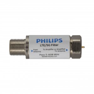 Philips LTE Filter for TV Antenna, Filters 4G 5G LTE Signal to Reduce Interference and Pixilation for Clear Digital HD TV Reception, Frequency Range 5-608 MHz, Indoor Outdoor Installation, SDW1520/27