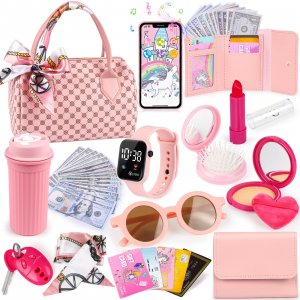 Oisacirg Play Purse 32PCS with Watch Makeup, Princess Toys for Girls 3-12