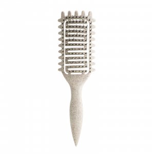 Curl Defining Brush for Curly Hair, Vented Detangling Hair Brush for Wet and Dry Styling, Curved Brush for Shaping and Smoothing Curl Clumps, Lightweight Hair Brush （Beige）