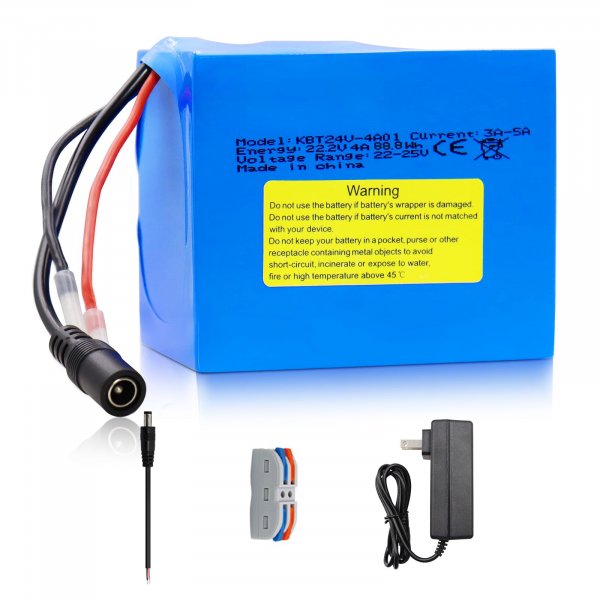 KBT 24V 4Ah Rechargeable Lithium Replacement Battery, with Charger, Charging Cable, Cable Connector for Kids Ride On Cars