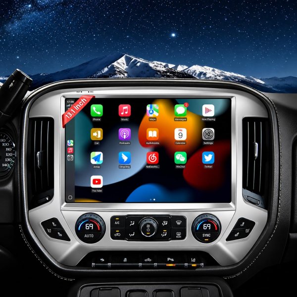 13.1" QLED Car Radio Stereo Upgrade for Chevy Silverado & GMC Sierra 2014-2018, 8-Core Head Unit with CarPlay/Android Auto, 2K Touch Screen and 1080P Backup Camera (4+64 Silver)