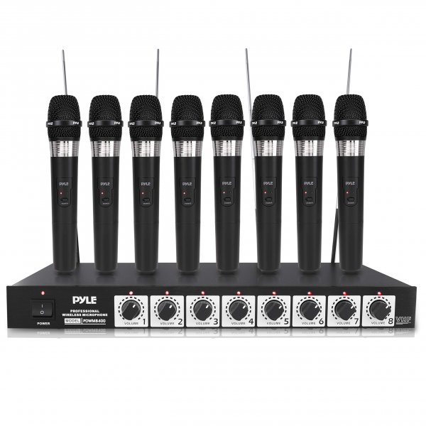 Pyle PDWM8400 8 Mic Professional Handheld VHF Wireless Microphone System