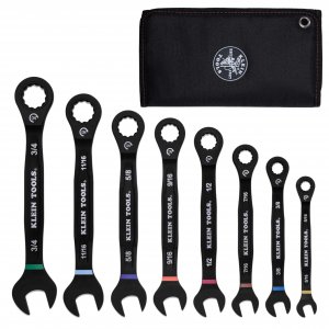 KLEIN TOOLS 69408G Ratcheting Combination Wrench Set, SAE, 8-Piece, 5/16 to 3/4-Inch, Steel Alloy, Foam Pouch, 90-Tooth
