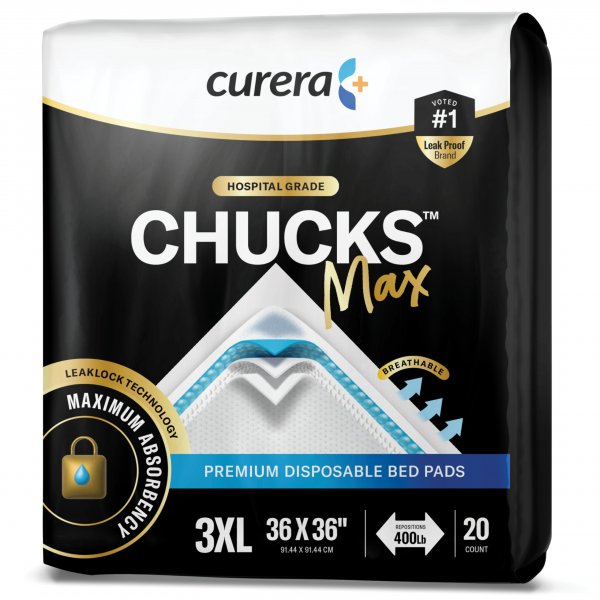Chucks® MAX Hospital Bed Pads Disposable Adult 36 x 36 Breathable Incontinence Pads - XXX-Large Pee Pads for Adults - Heavy Duty 10X Absorbency Underpads - 400 Lbs. Patient Repositioning [20 Count]