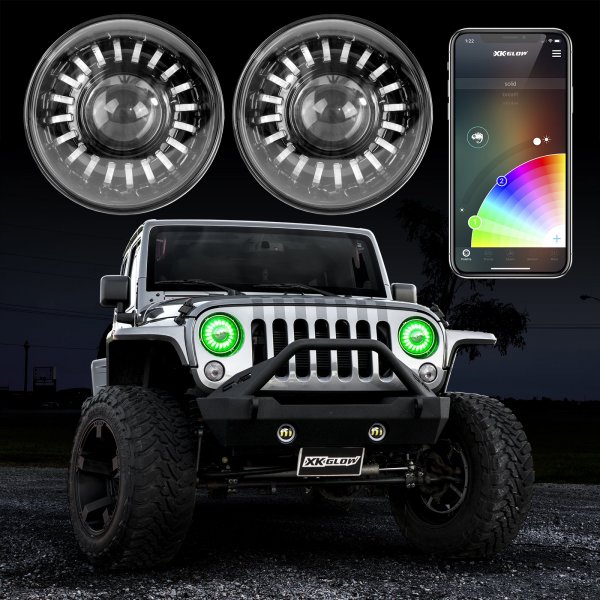 XKGlow XK7INJPKIT Jeep 7 RGB LED Headlight Kit with Bluetooth App Control