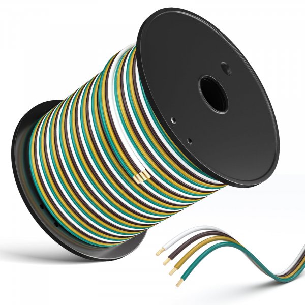 LIMICAR 100FT 14 Gauge Trailer Wiring Harness Kit - 4-Way Bonded Color-Coded Wire for Trailer Lights, Utility, Horse & Car Hauler Trailers