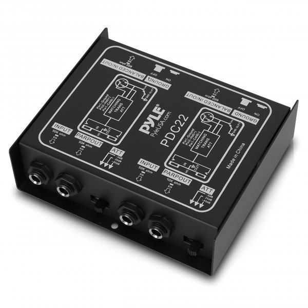 PYLE-PRO Premium Direct Injection Audio Box - Passive DI Unit Hum Eliminator w/ Input Attenuator to Connect Guitar & Bass - 1/4 Inch Impedance Transformer Connector to Balanced & Unbalanced XLR-PDC22