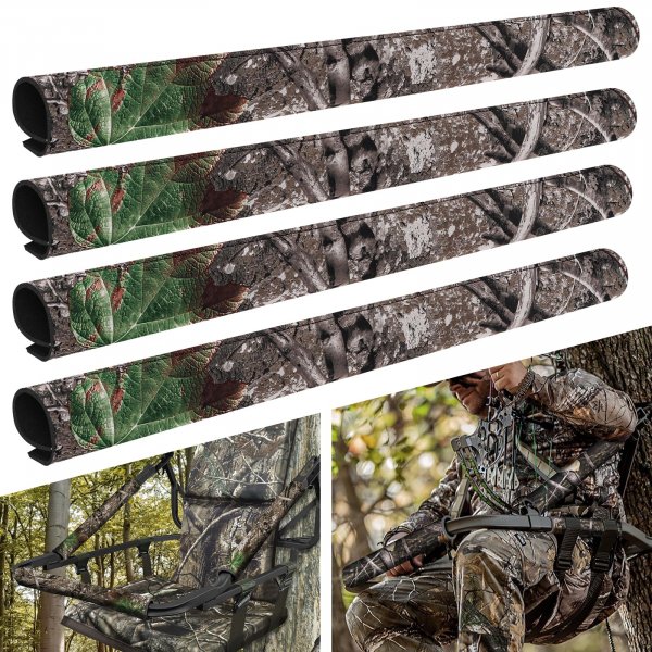 GJL Tree Stand Rail Pads Replacement Shooting Rail Pads Waterproof Camo Treestand Shooting Rail Padding Tree Stand Rail Covers for Tripod Deer Stand Treestand Ladder, Quiet & Easy to Disguise (4 PCS)