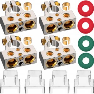SUNMORN Battery Terminal Connectors, 0/2/4/6/8/10 AWG Battery Terminals, Heavy Duty Car Battery Terminal, Top Post Multiple Marine Superior Connectivity Long Lasting Easy to Install (Silver-2)