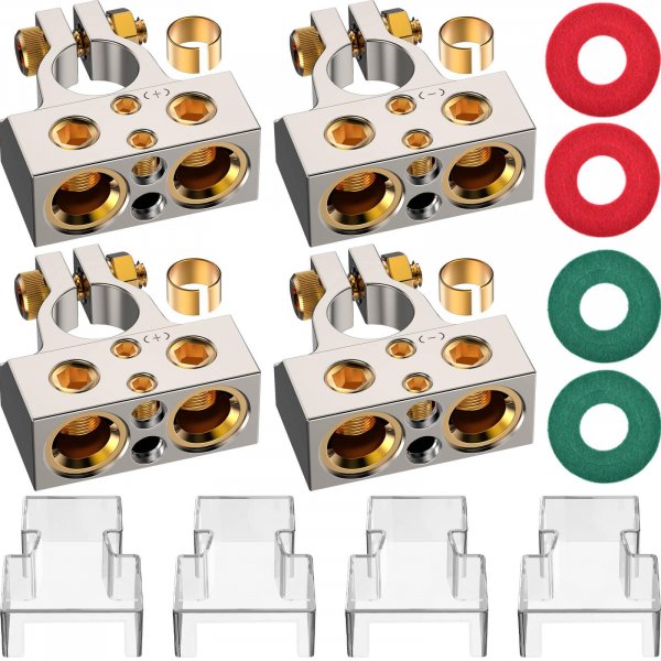 SUNMORN Battery Terminal Connectors, 0/2/4/6/8/10 AWG Battery Terminals, Heavy Duty Car Battery Terminal, Top Post Multiple Marine Superior Connectivity Long Lasting Easy to Install (Silver-2)