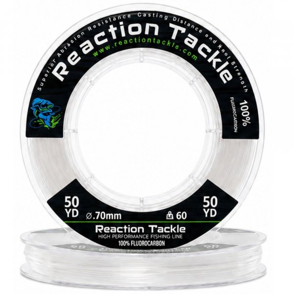 Reaction Tackle 100% Pure Fluorocarbon Fishing Line - High Strength, Abrasion-Resistant, Fast-Sinking, Virtually Invisible - Saltwater and Freshwater Leader Line - Clear - 25LB 50 Yards