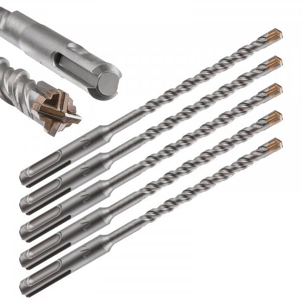 Wensilon 5pcs 1/4" X 6"-4" Cross-Type Double Thread Carbide Drill Bits for Concrete, Brick, Stone, Hammer Drill