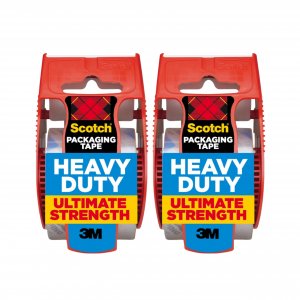 Scotch Heavy Duty Shipping Packing Tape, Clear, Packing Tape for Moving Boxes and Packaging Supplies, 1.88 in. x 22.2 yd., 2 Roll Dispensers, Moving Supplies
