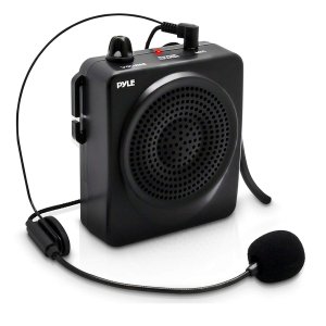 PYLE-PRO Portable PA Speaker Voice Amplifier - Built-in Rechargeable Battery w/ Headset Microphone Hands-free Waist-Band Strap & Aux 3.5mm Jack for External Audio Stream Devices - Pyle PWMA50B , Black