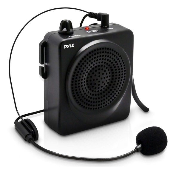 PYLE-PRO Portable PA Speaker Voice Amplifier - Built-in Rechargeable Battery w/ Headset Microphone Hands-free Waist-Band Strap & Aux 3.5mm Jack for External Audio Stream Devices - Pyle PWMA50B , Black