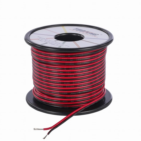 TUOFENG 22 AWG 2 Conductor Wire, 100 ft Red Black PVC Cable for LED