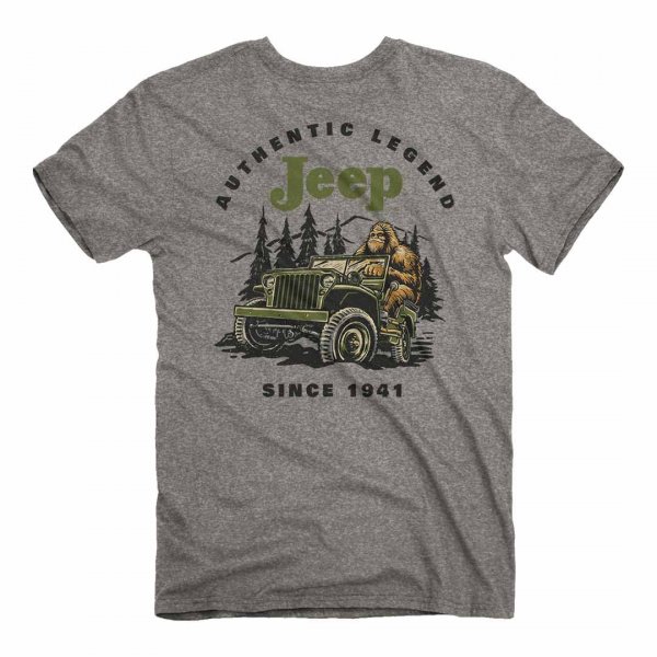 Jeep Sasquatch Legend T-Shirt, Gray | Classic Willys Jeep Design |Polycotton Blend