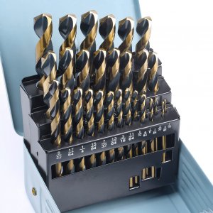 CaRoller 29Pcs Drill Bit Set, 135 Degree Tip High Speed Steel with Black and Gold Finish, Stainless Steel, Plastic and Wood with Metal Indexed Storage Case 1/16"-1/2" (29pcs Black and Gold)