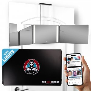 360 Mirror LED Lights Barber 3 Way Hanging Mirror Self Hair Cutting System
