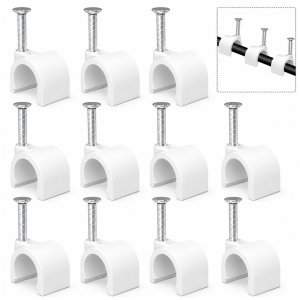 Cable Clips 10mm Nail in Cable Holder Clip 100 Pcs Wire Clips Speaker Tacks for Cords Coax Clamps Ethernet Cord Tacks RG6 RG59 CAT6 RJ45 Wall Wire Organizer