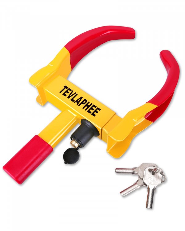 Tevlaphee Universal Wheel Lock Heavy Duty Security Trailer Wheel Lock Anti Theft Wheel Locks for Cars SUV Camper Motorcycle Trailer Great Deterrent Bright Color with 3 Keys (Red-Yellow)