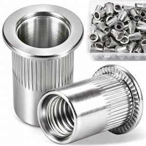 DFDU 5/16" Rivnuts 90PCS, 304 Stainless Steel Rivet Nut Flat Head Knurled Nutsert Threaded Insert Nuts 5/16-18 UNC Blind Rivetnuts for Metal, Heavy Duty RIV Nut for Automotive & Furniture