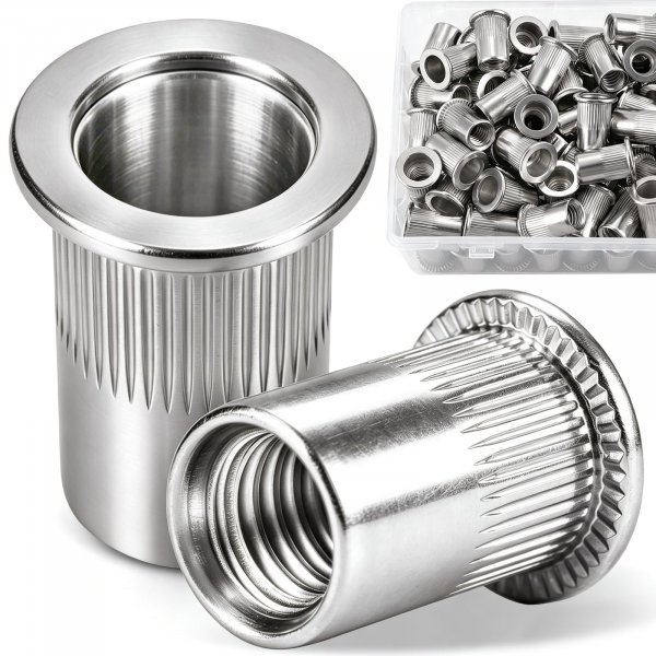 DFDU 5/16" Rivnuts 90PCS, 304 Stainless Steel Rivet Nut Flat Head Knurled Nutsert Threaded Insert Nuts 5/16-18 UNC Blind Rivetnuts for Metal, Heavy Duty RIV Nut for Automotive & Furniture