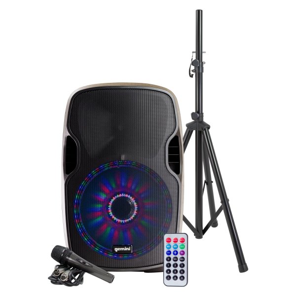 Gemini AS-15BLU-PK-LT 15 in. Active Loudspeaker with Multicolored LED Lighting