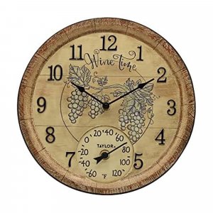 Taylor Precision Prod. 92690T 14-Inch Clock with Thermometer (Wine Time)