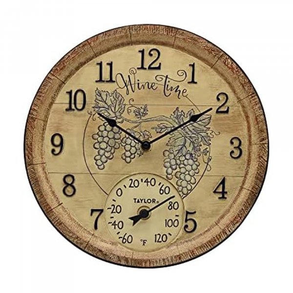 Taylor Precision Prod. 92690T 14-Inch Clock with Thermometer (Wine Time)