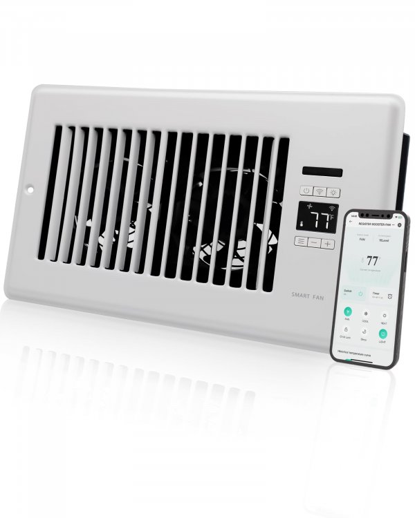 2026 Super Quiet Register Booster Fan for 6" x 10" Register Holes, Smart Register Vent with Dual Intelligent Thermostat and WiFi App Control, Heating Cooling AC Vent Fan (White)