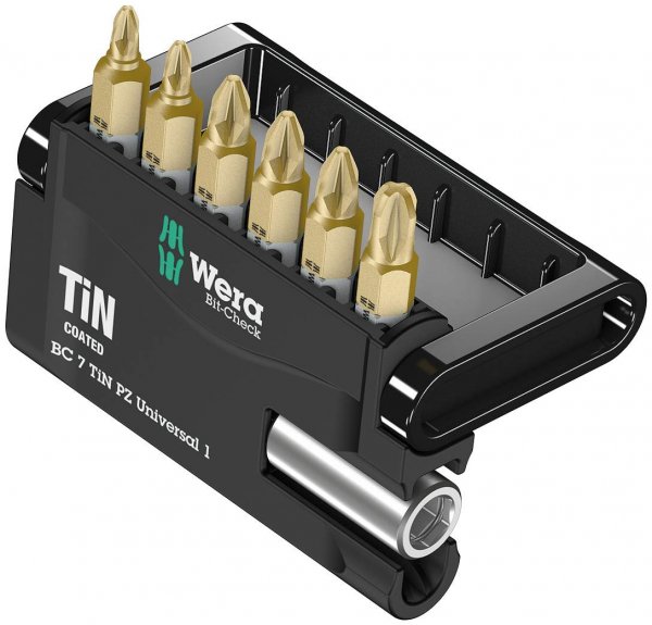 Wera 05073538001 Bit Check 7 Pozidriv Bit Set w/Titanium Nitride Coating (7pc)