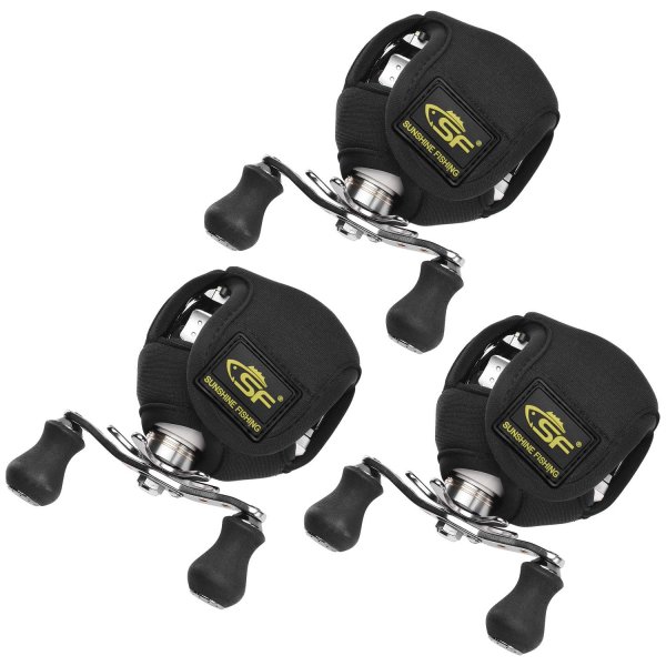 SF Low Profile Casting Reel Cover Black Baitcast Reel Case Pouch Glove Fits 50 100 200 Series Baitcaster 3PCS