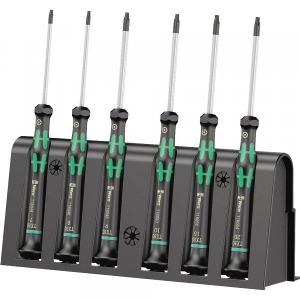 Wera 2067/6 Kraftform Micro Torx BO Tamper-Resistant Electronics Screwdriver Set and Rack, 6-Piece