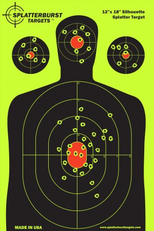 Splatterburst Targets - 12 x18 inch - Silhouette Splatter Target - Easily See Your Shots Burst Bright Fluorescent Yellow Upon Impact - Made in USA (25 Pack)