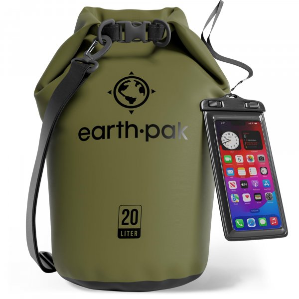 Earth Pak 20L Waterproof Dry Bag - Marine Roll Top Dry Sack for Kayaking