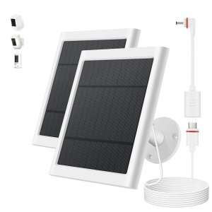 Solar Panel for Ring Camera, 2 Pack 4W Solar Charger with 10FT Cable, USB-C to Barrel Plug Adapter, Compatible with Ring Stick Up Cam Battery/Pro, Spotlight Cam Battery/Plus/Pro, Reolink Argus Pro