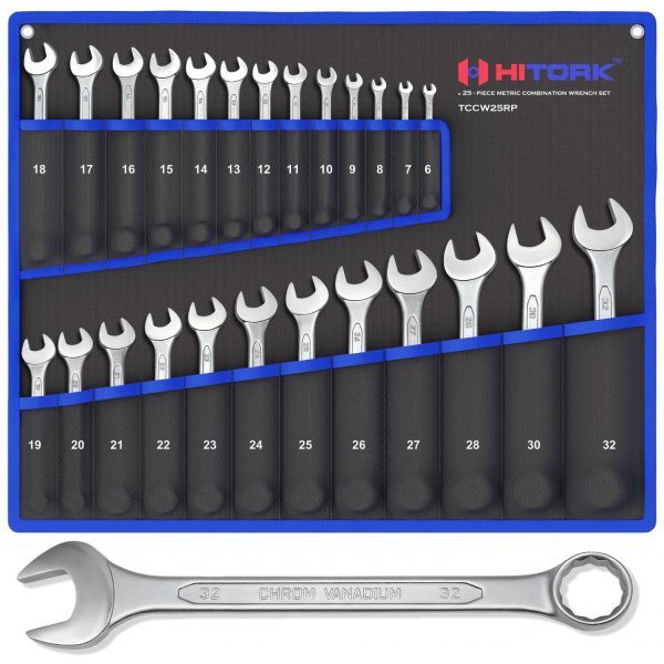 HITORK 25 Piece Metric Combination Wrench Set, 6-32 mm, 12-Point CRV Steel