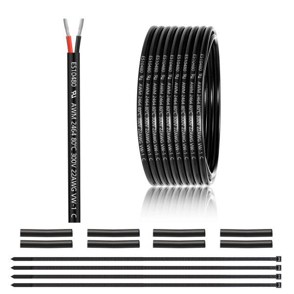 22 Gauge 2 Conductor Electrical Wire 25FT, UL 2464 22 AWG 2 Wire Cable